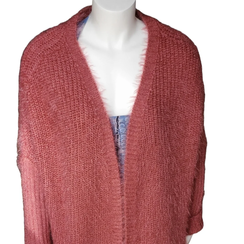 🦜 2/$10 QED London Long Open Front Cardigan in Rust-Orange Color. Large. - Picture 9 of 16